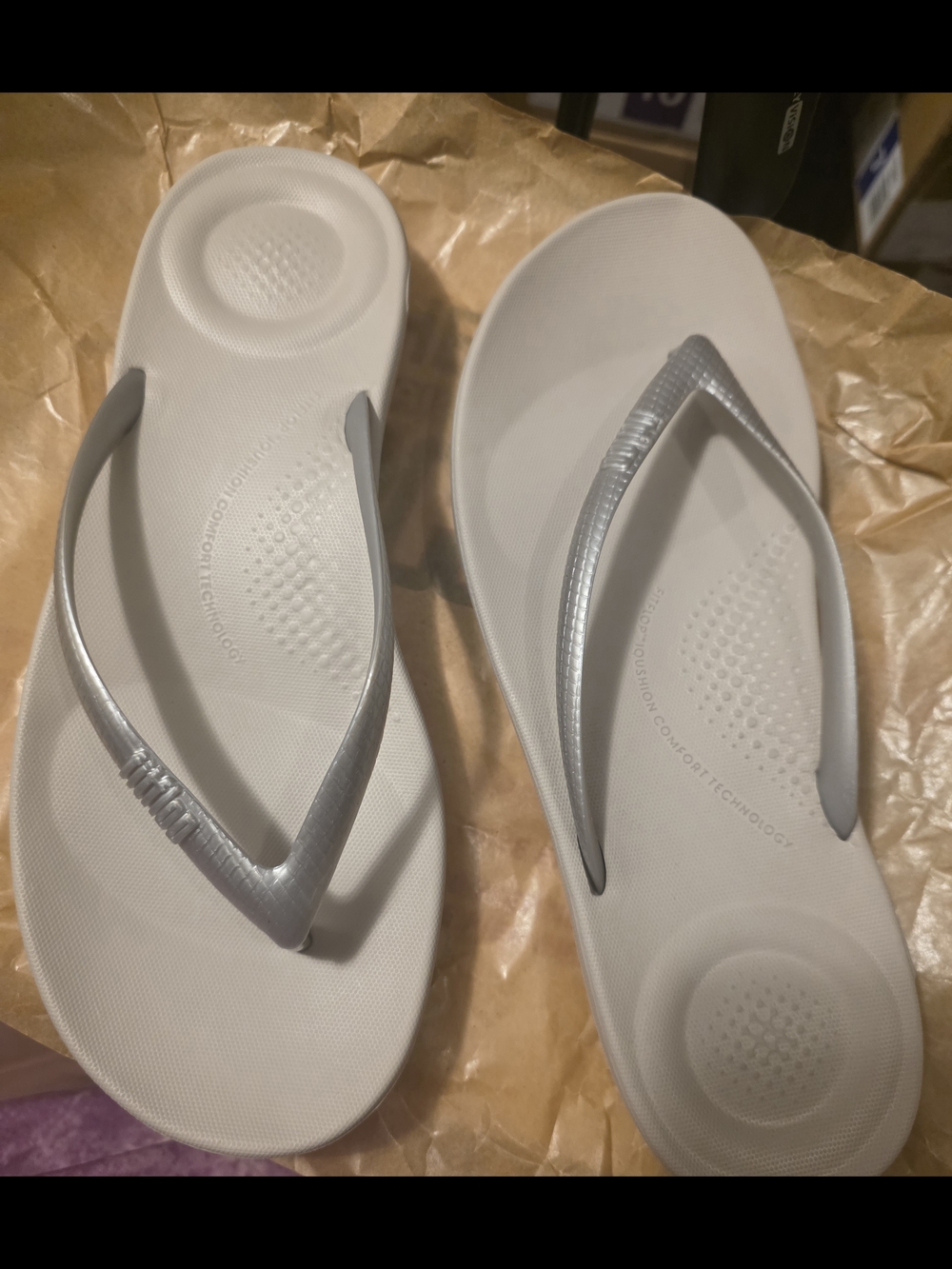 Light Gray Silver Strap Flip Flops